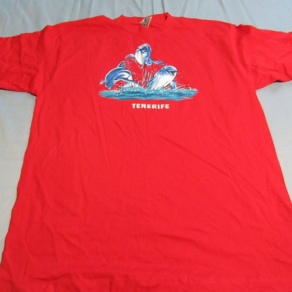 Womens Vtg Tenerife Dolphin Print T Shirt Sz XL